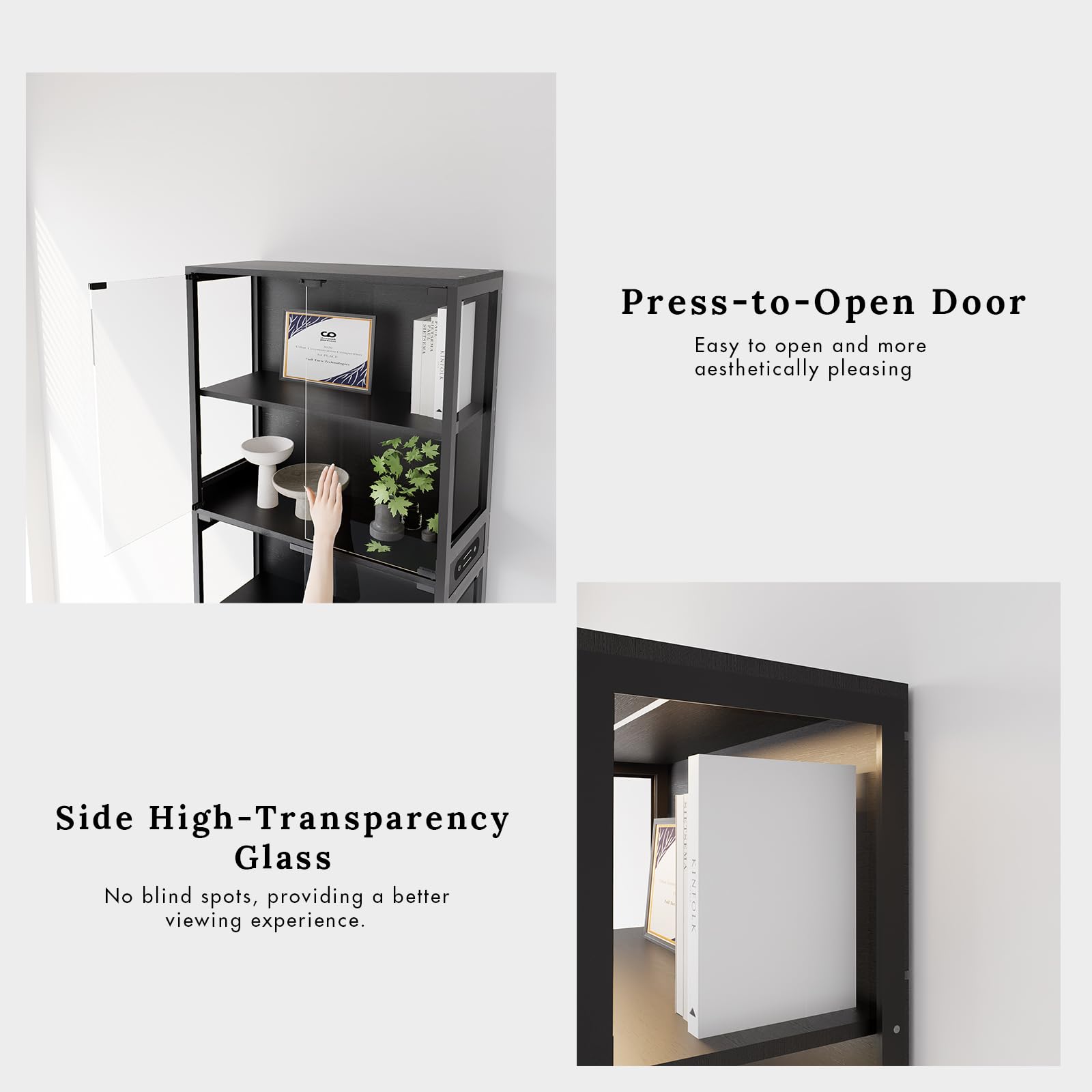 5-Tier Glass Display Cabinet with LED Lighting & Motion Sensor