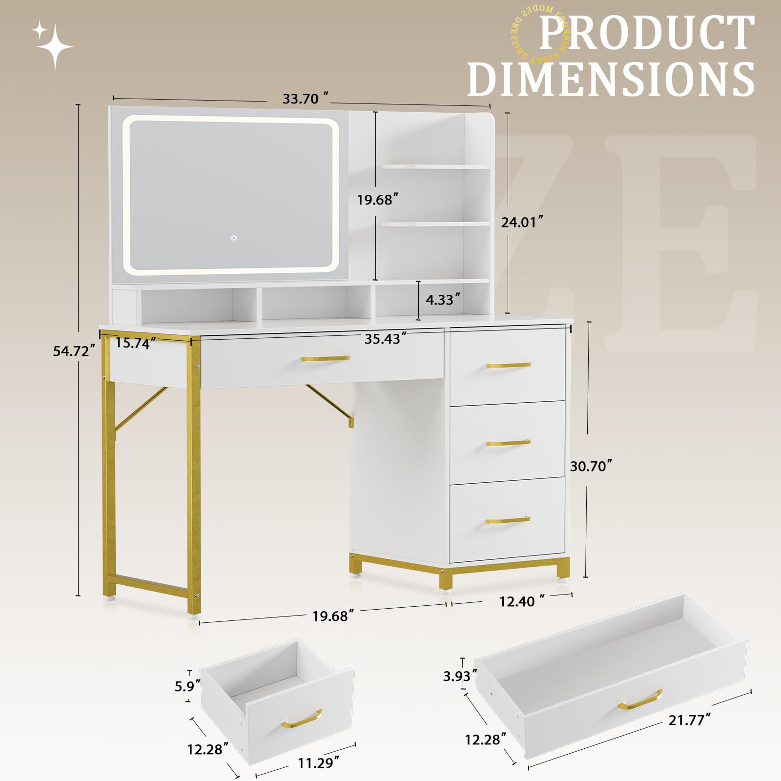 Vanity Desk with Mirror and Lights