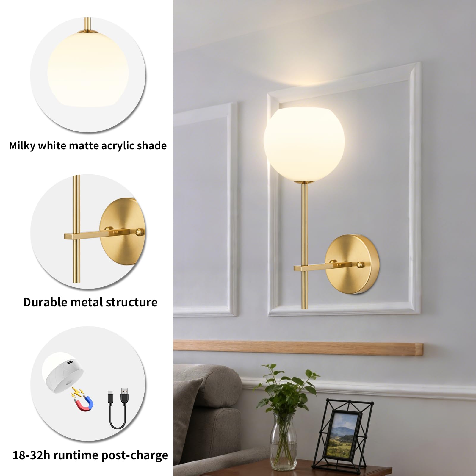 Battery Operated Wall Sconces Set of 2