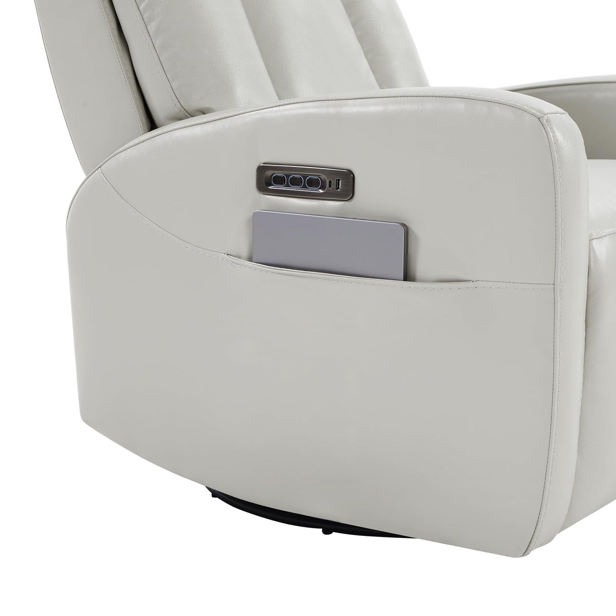 CHITA Genuine Leather Power Recliner Chair, Swivel Rocker, Creamy Grey
