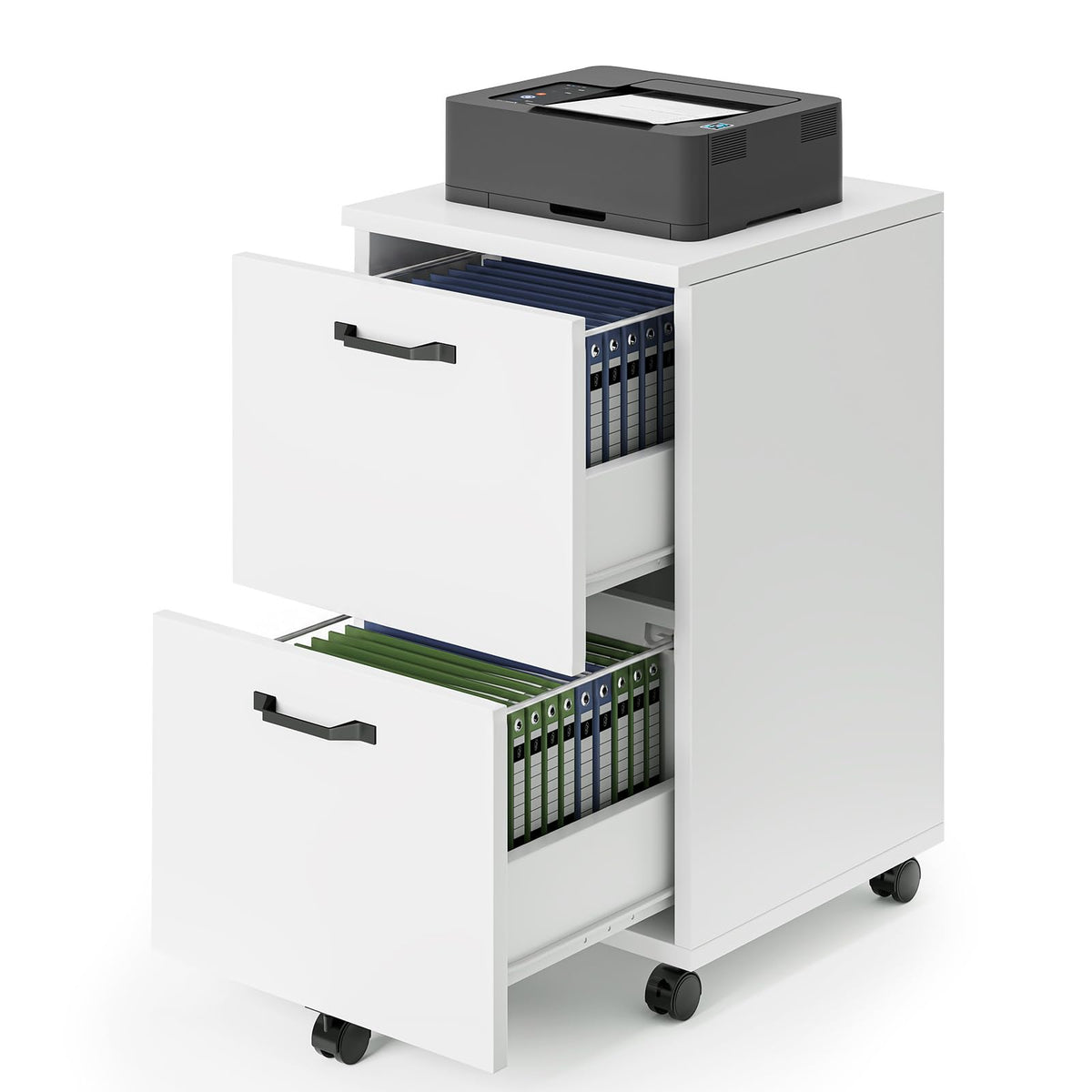 DUMOS 2 Drawer Mobile File Cabinet, Small Under Desk Storage Cabinet, White