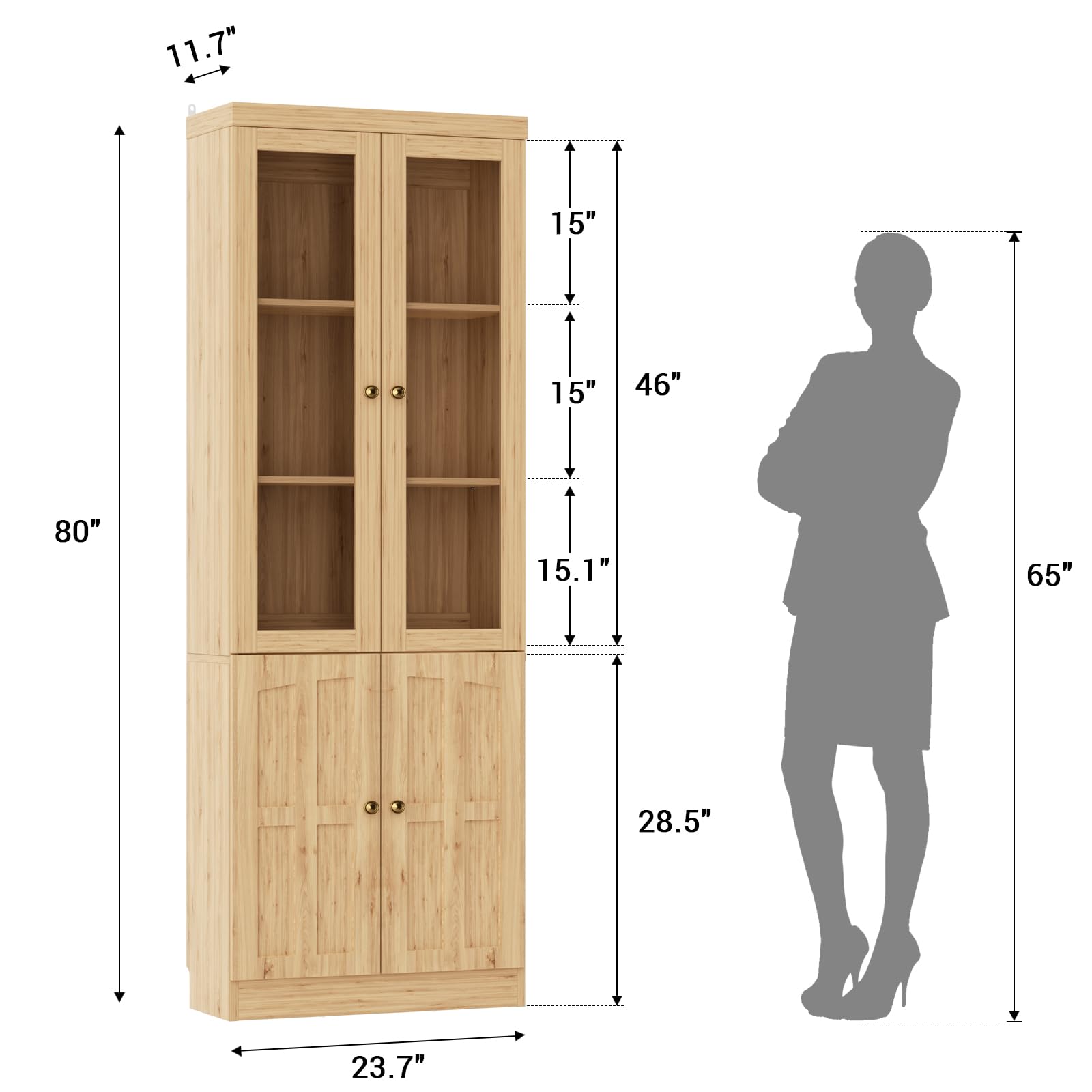 Cyclysio Kitchen Pantry Cabinet, 80" Wood Pantry Storage Cabinet with Doors and Adjustable Shelves, Kitchen Cabinet with Thickened Top Panel, Tall Cabinet for Livingroom, Pantry, Bathroom, Natural
