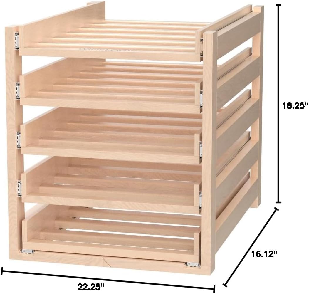 Wine Logic In-Cabinet Sliding Tray Wine Rack, 30-Bottle, Solid Maple Wood, Unstained with Clear Satin Lacquer Finish