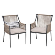 Outdoor Wicker Dining Chairs with Cushion & Armrests