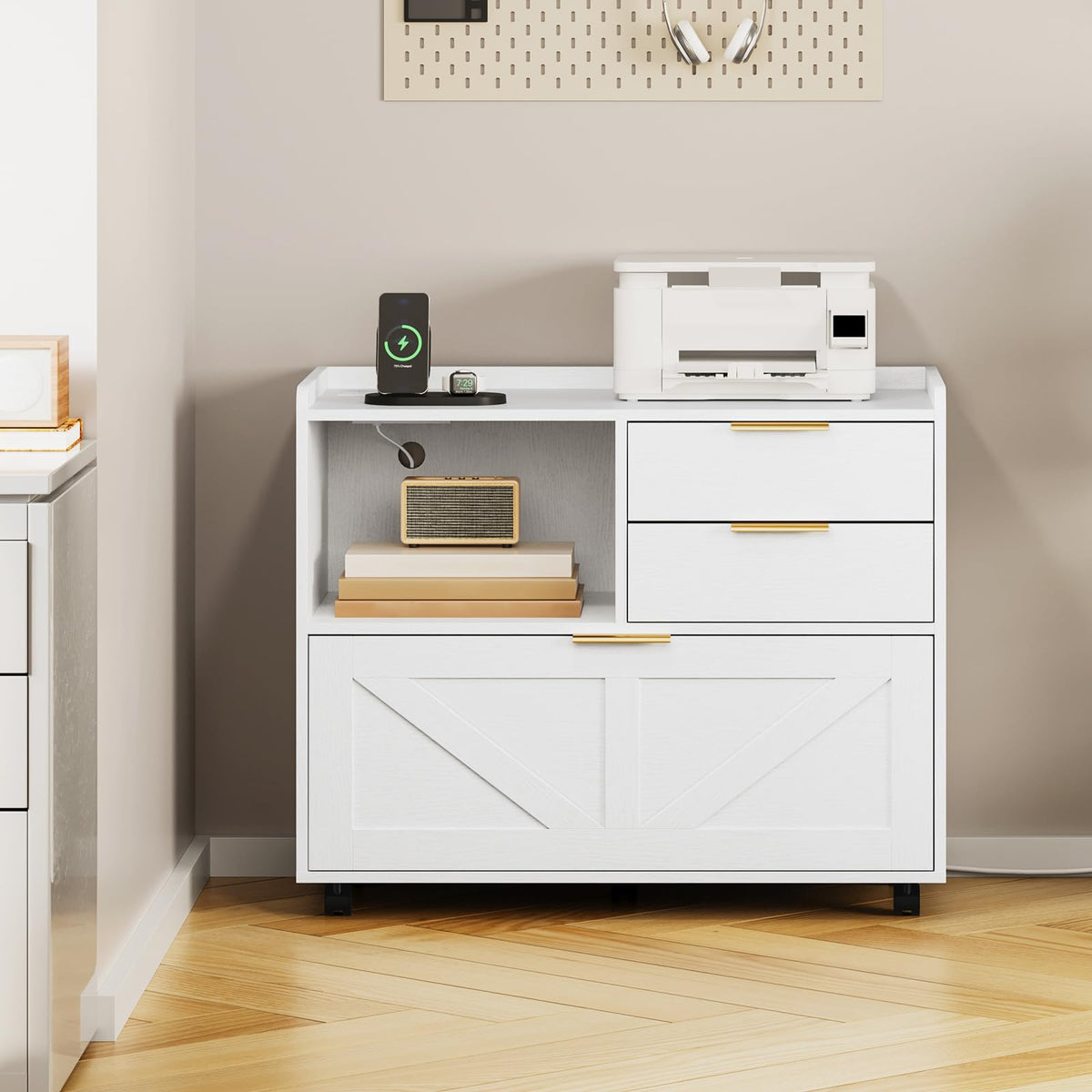 Rolling File Cabinet with Charging Station