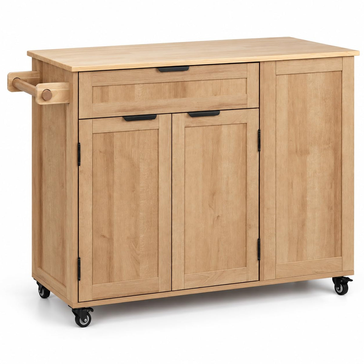 DeLutimia Rolling Kitchen Island Cart with Storage Wood Top Oak