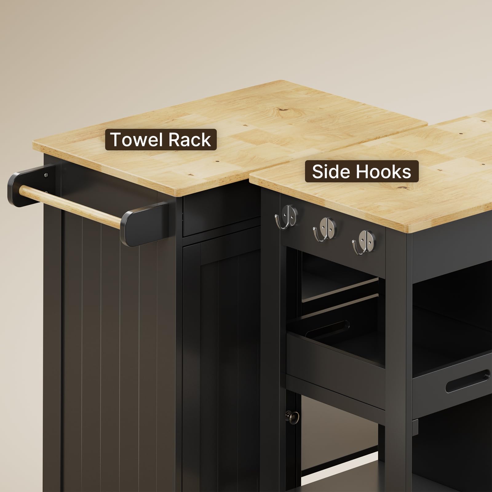 Rolling Kitchen Island Cart with Drawer, Cabinet & Storage Shelves