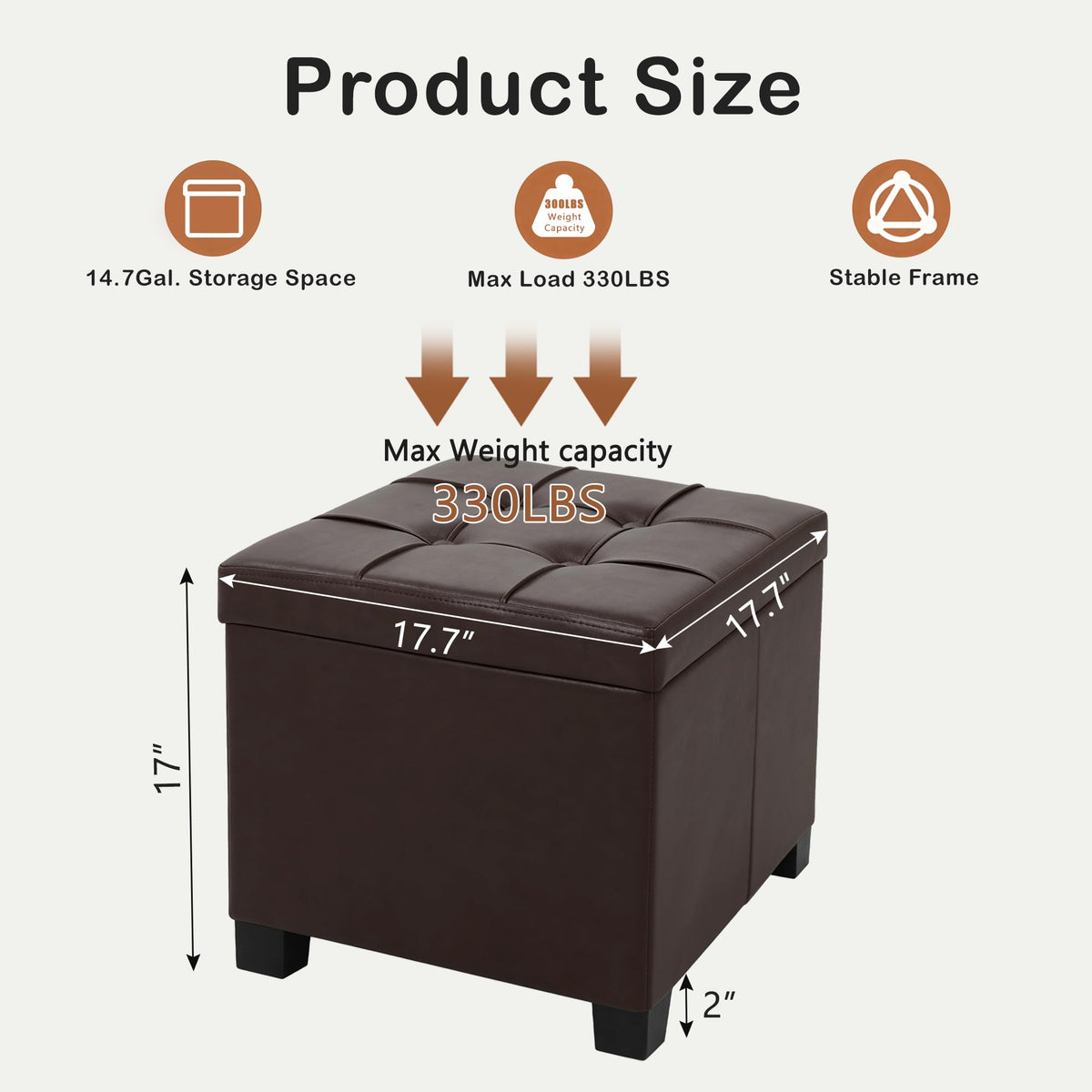 CAROLMADE 17.7" Square Storage Ottoman with Coffee Table