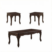 Furnifact Dark Cherry 3-Pc Wood Coffee and End Table Set with Stylish Finish, Durable Construction for Living Room, Compact and Functional Furniture Design