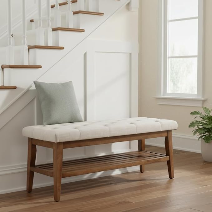 Upholstered Entryway Bench with Solid Wood Frame