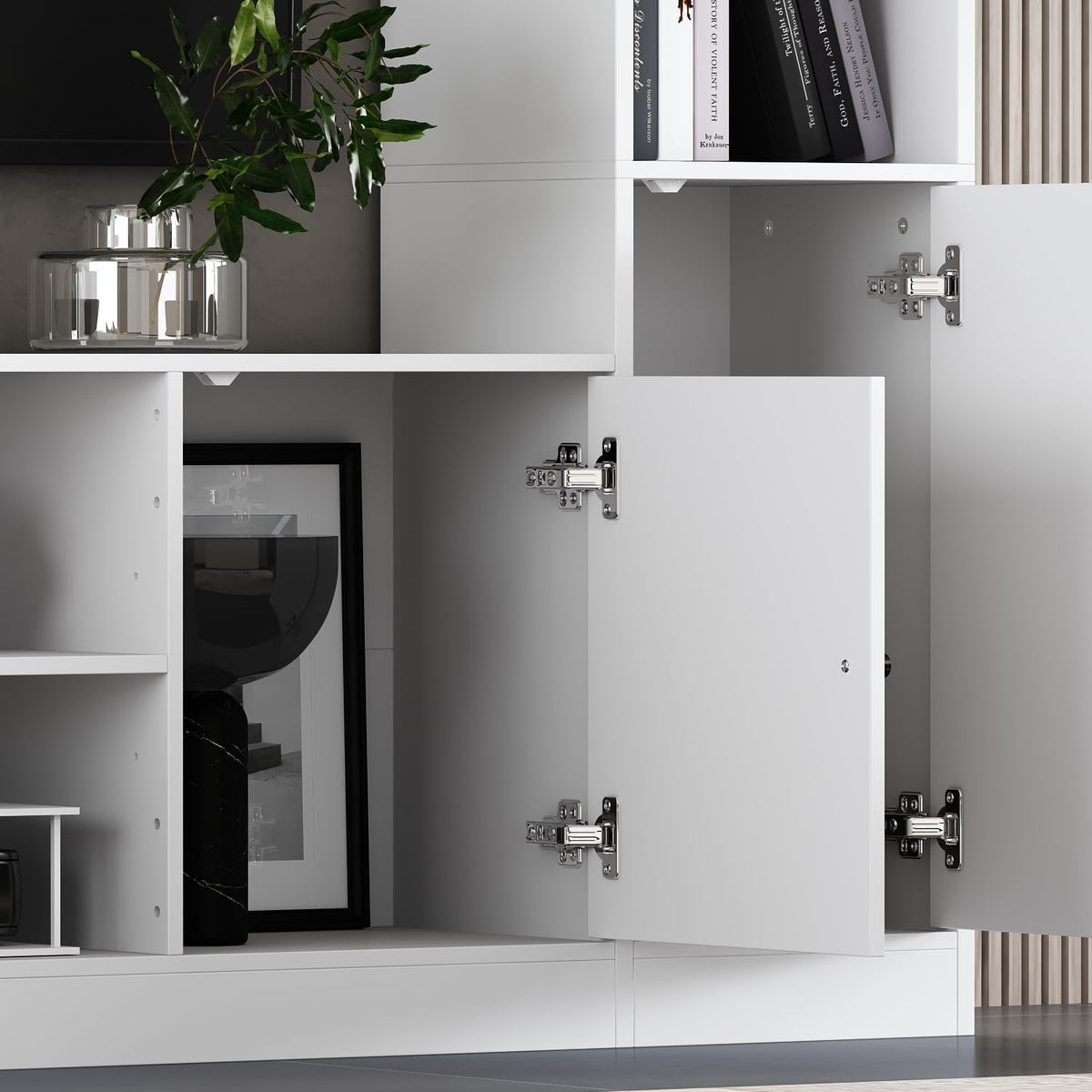 ECACAD 81" W Wall Unit Entertainment Center with Bookshelves, White