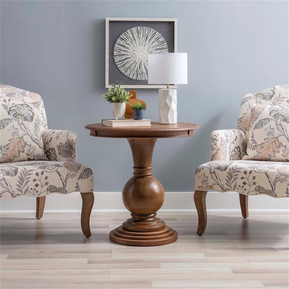 Round Pedestal Accent Table – Natural Finish