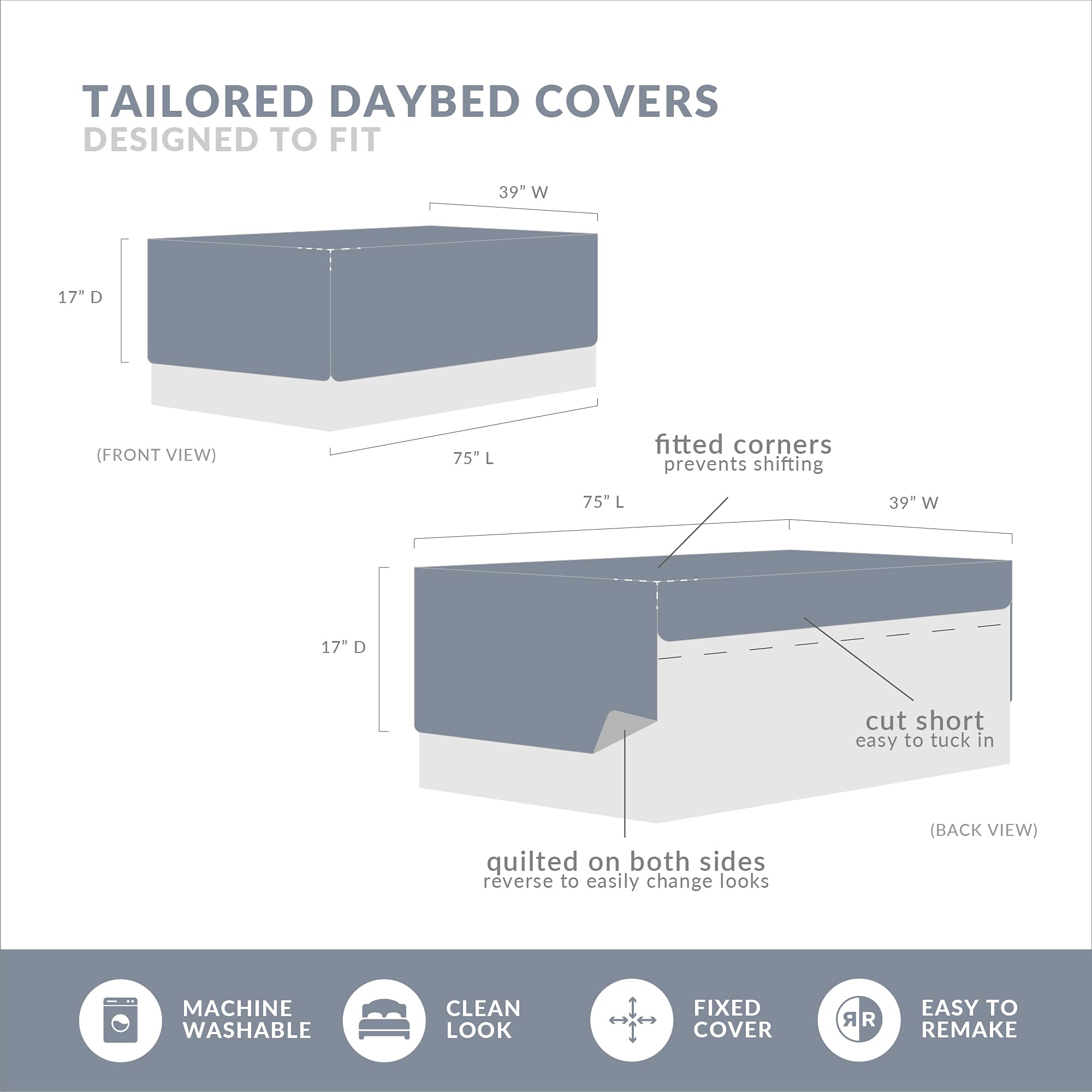 Madison Park Daybed Cover Double Sided Quilting Casual Design All Season Bedding Set with Bedskirt, Matching Shams, Decorative Pillow, 75 in x 39 in, Yosemite, Purple Teal