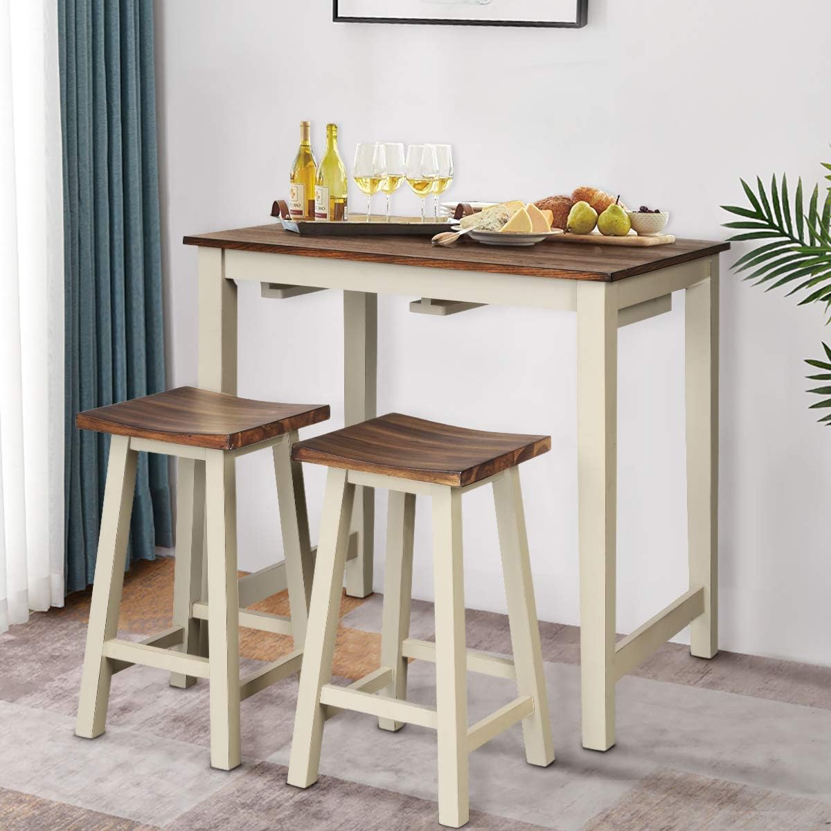 3-Piece Counter Height Pub Table Set with 2 Bar Stools
