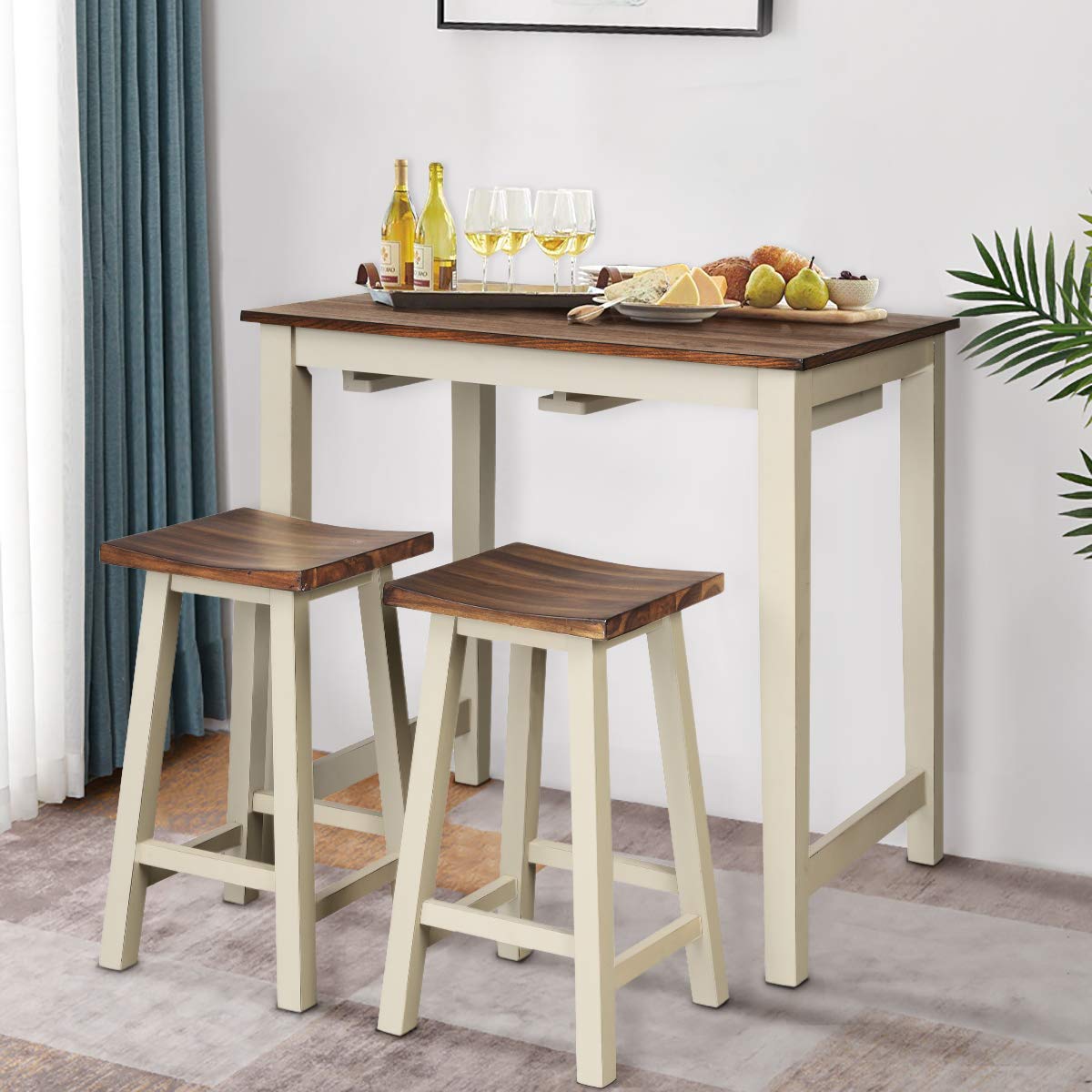 3-Piece Counter Height Pub Table Set with 2 Bar Stools