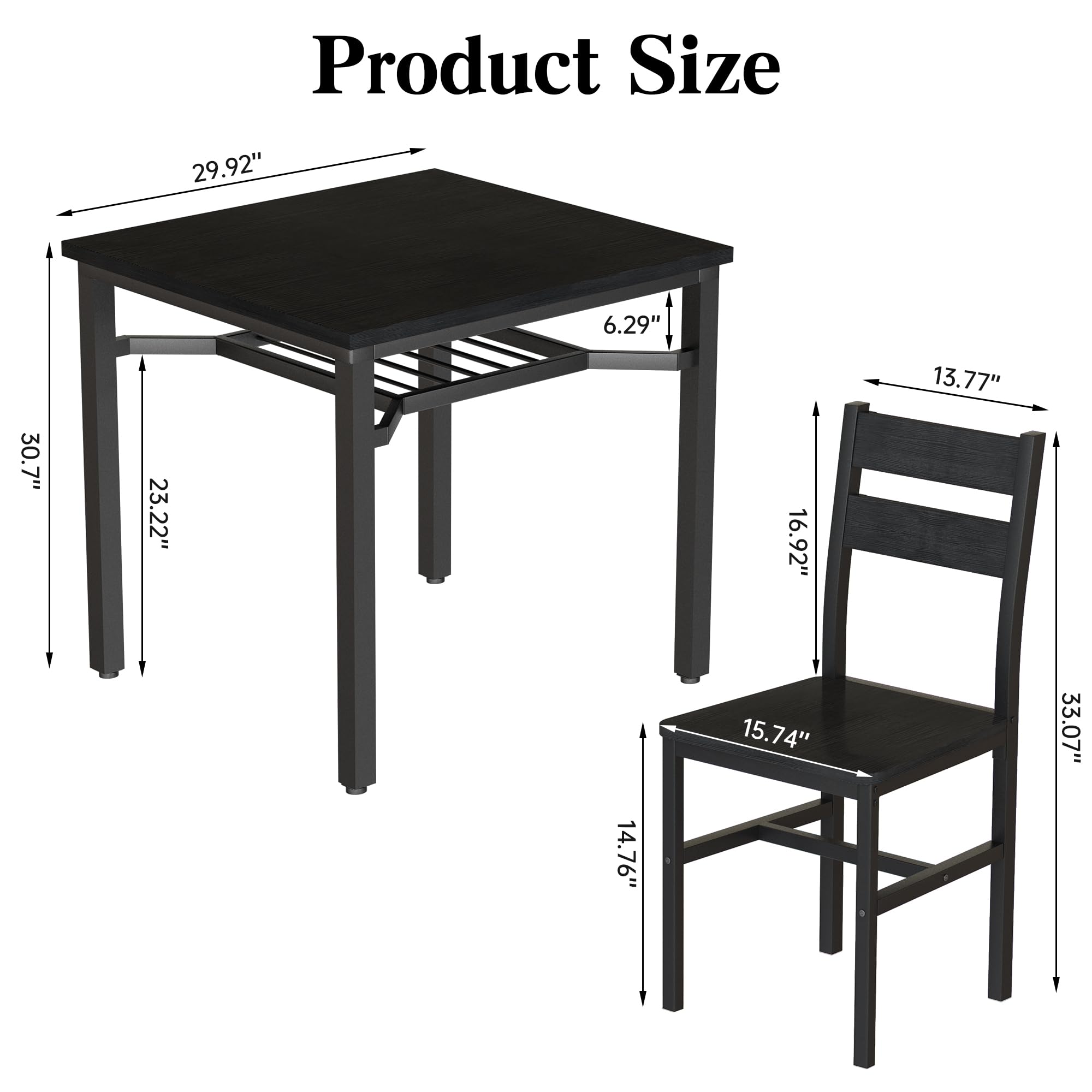 3-Piece Farmhouse Dining Table Set for 2