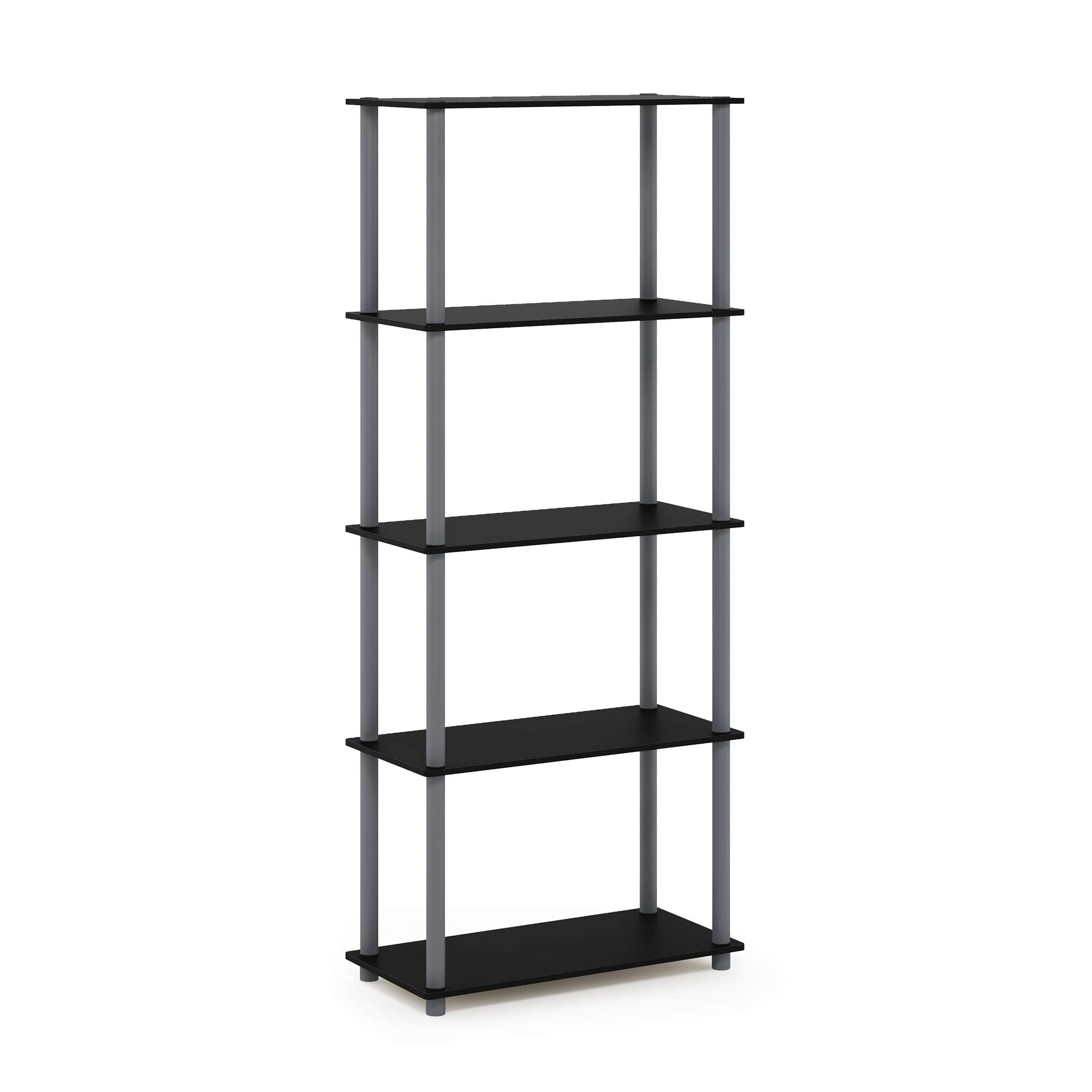 Furinno TURN-N-TUBE Storage Shelves, 5-Tier Book Shelf, Corner Shelf, Toolless Open Shelves, for Organization and Storage, Living Room, Garage, Home Office, Black