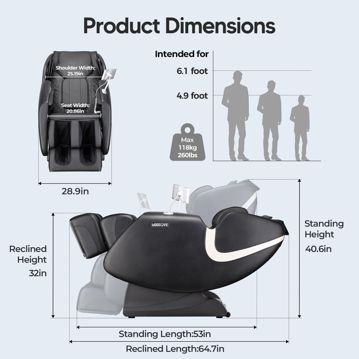 BOSSCARE Massage Chair Full Body, Shiatsu Zero Gravity Recliner