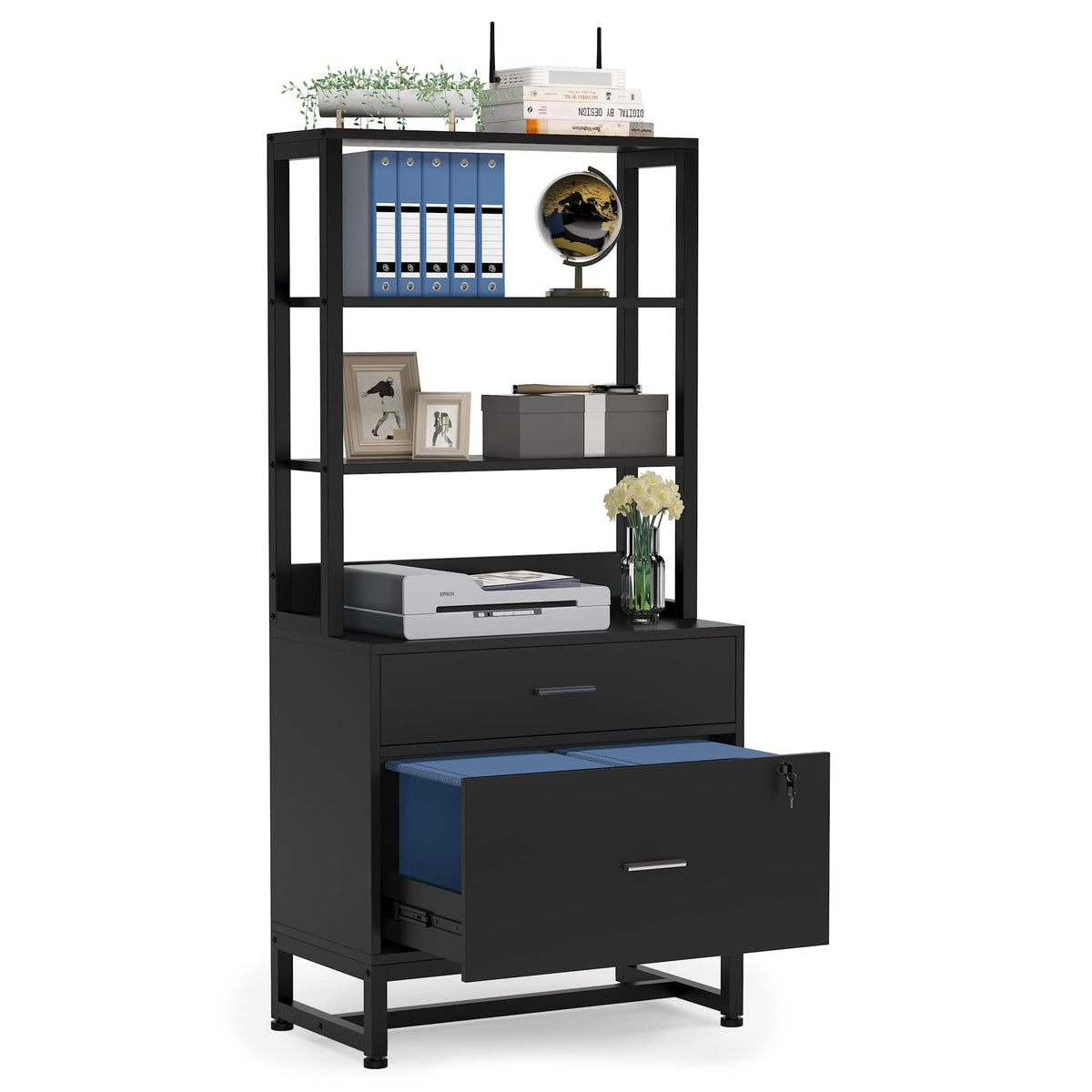 Locking File Cabinet with Bookshelf