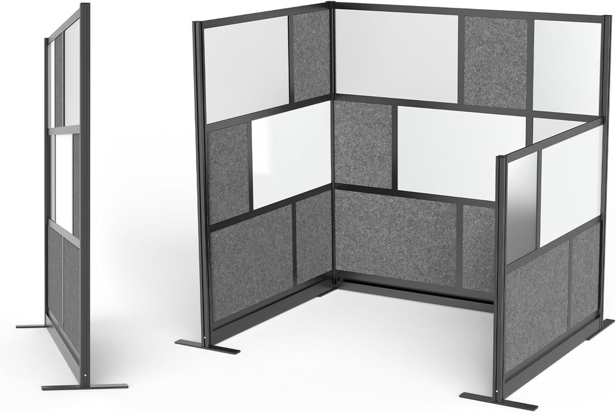 Stand Up Desk Store Expanse Modular Wall | 70'' x 48'' Wall | Expandable Partition Room Divider with Rearrangeable Frosted Acrylic & Sound Absorbent Panels (Black Frame)