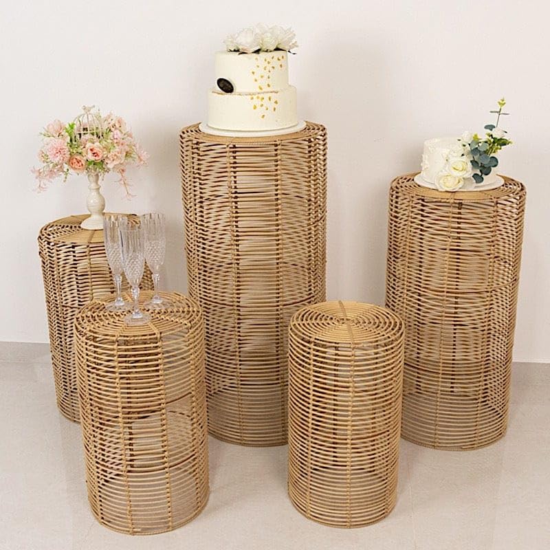 Balsa Circle 5 Natural Woven Rattan Wicker Plant Stands Wedding Birthday Events Reception Catering Party Home Decorations Supplies