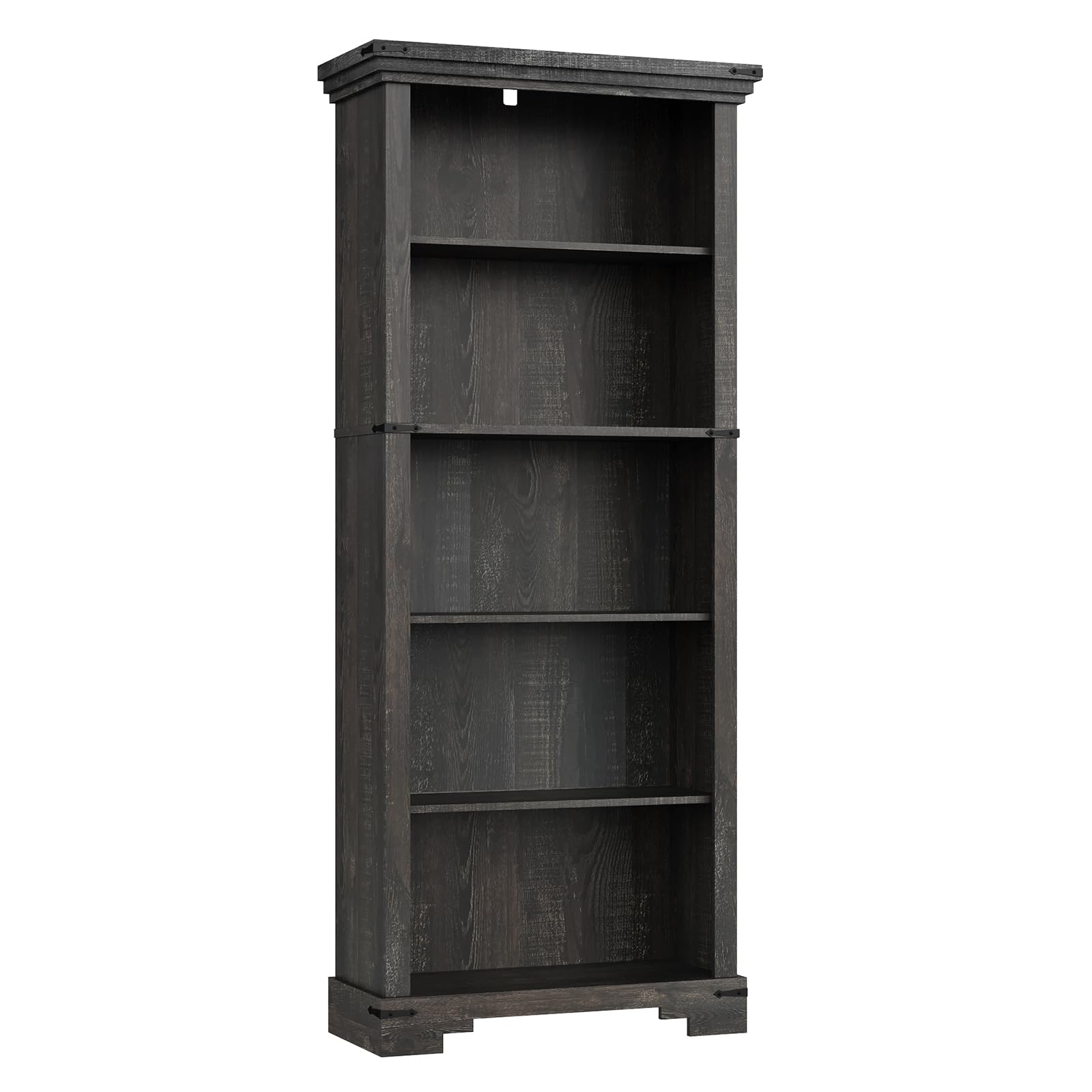 HOTLUU 5-Tier Farmhouse Bookshelf, 61.1 inch Tall Bookcase with Storage & Unique Design & One Adjustable Shelf, Wooden Bookshelf for Study Room, Living Room, Home Office, Bedroom (Black)