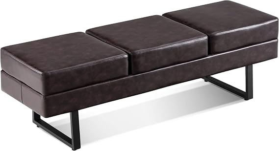3-Seat Faux Leather Reception Bench
