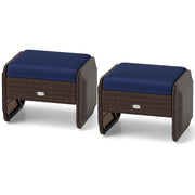 Rattan Patio Ottoman Set of 2 with Removable Cushions