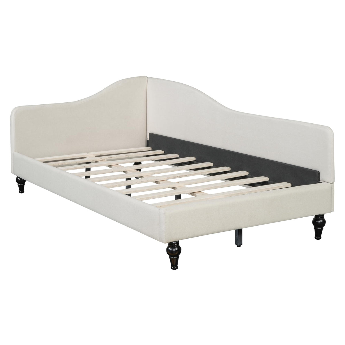 Merax Twin Size Bed Frame Daybed, L-Shaped Linen Day Bed Corner Sofa for Living Room & Guest Room, No Box Spring Needed, Beige