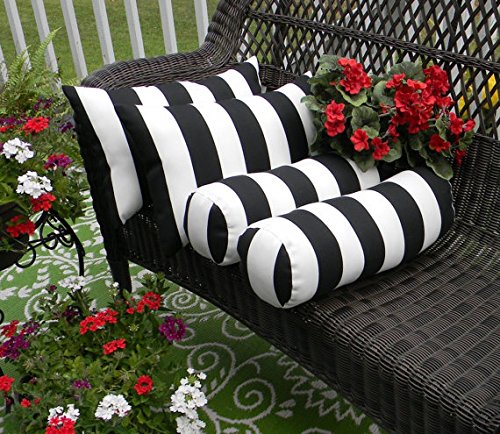 Black and White Striped Outdoor Pillow Set