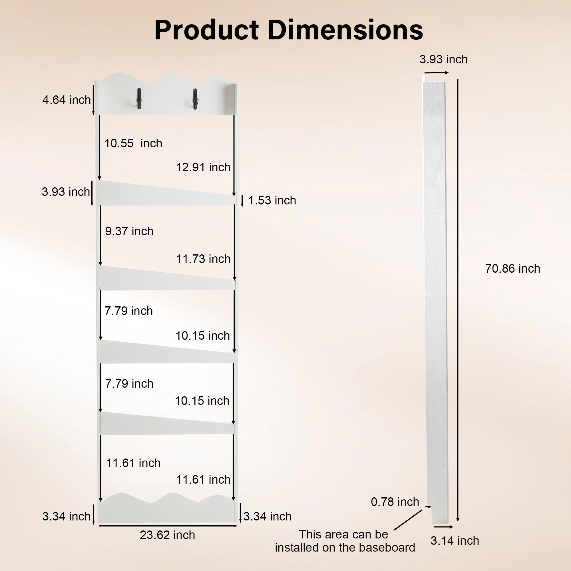 5-Tier Behind-the-Door Wall Bookshelf