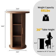 ALWXIA Round Bar Table with 3-Tier Hidden Storage Shelves Slide Door, 36.4'' High Top Bistro Table Cocktail Table for Small Bars, Dining Room, Living Room (Walnut)
