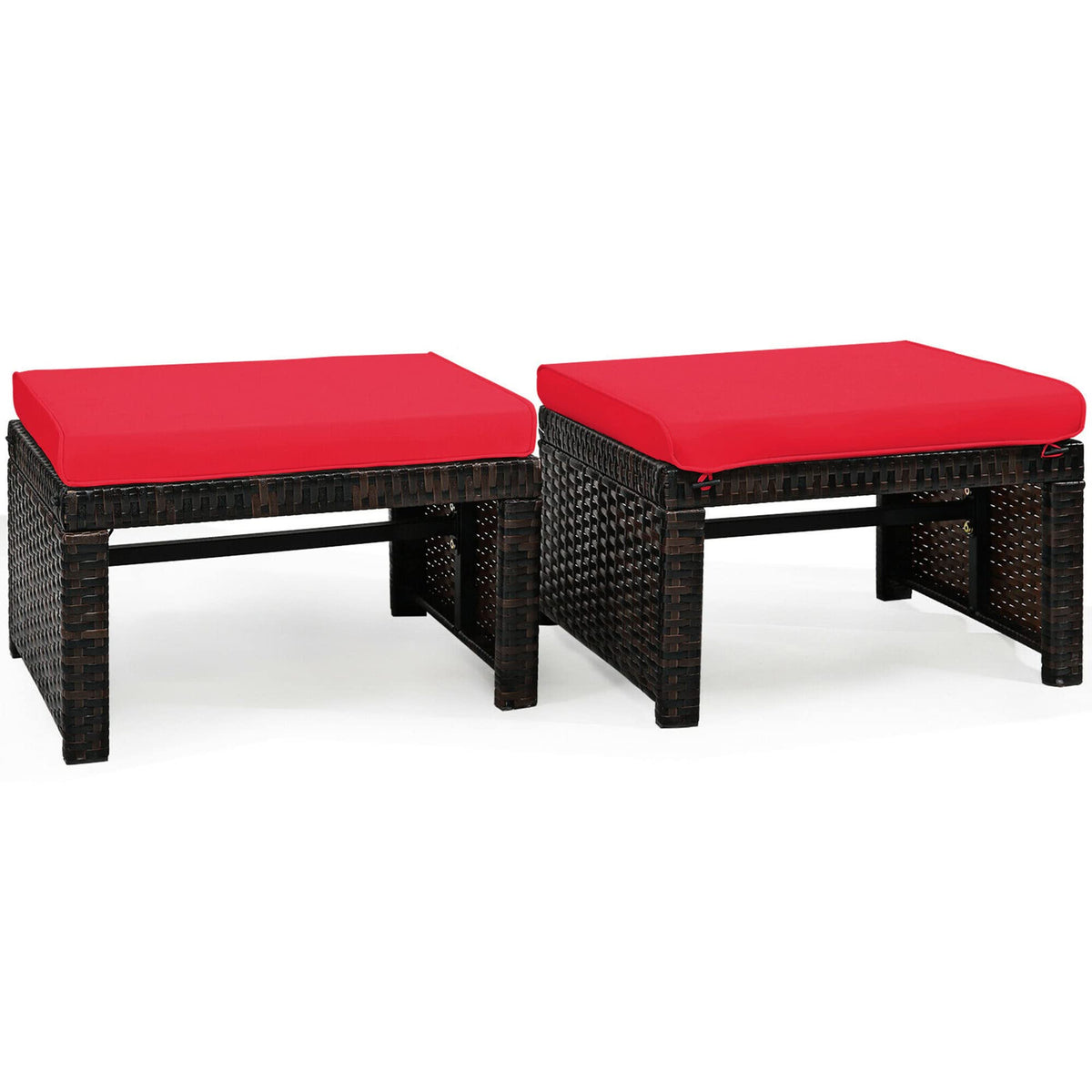 2-Piece Rattan Patio Ottoman Set