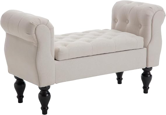 Velvet Storage Ottoman Bench with Wood Legs