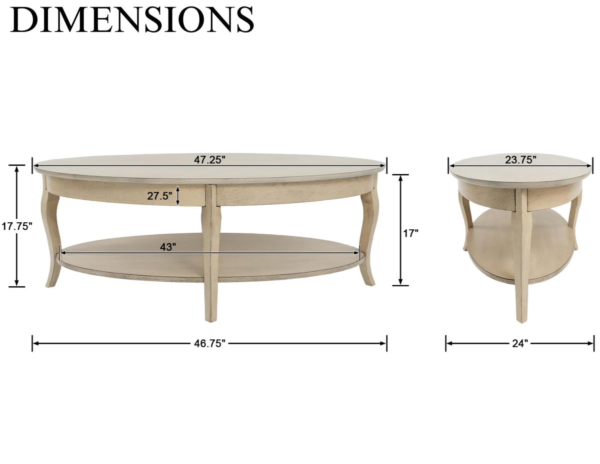 Oval Wood Coffee Table with Storage