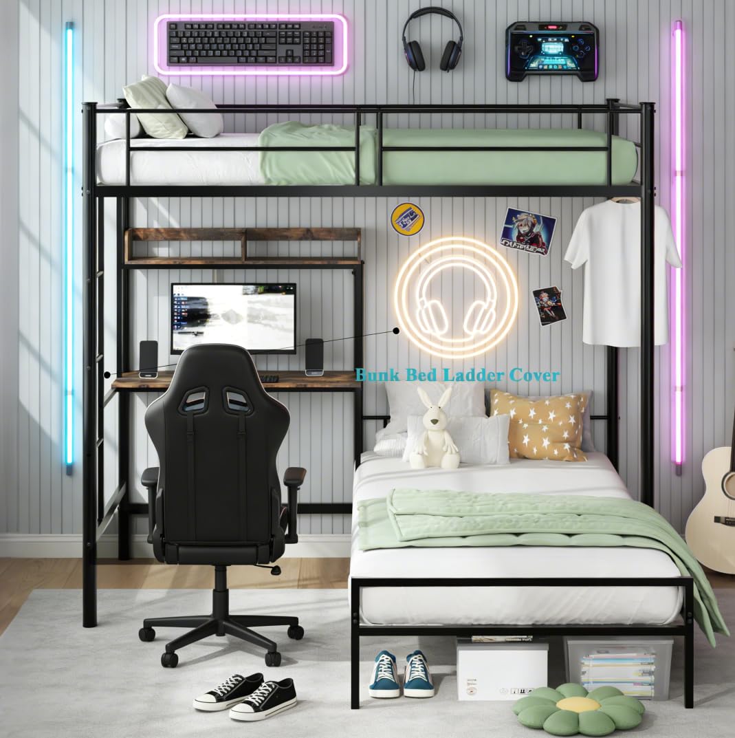 Metal Bunk Bed with Desk