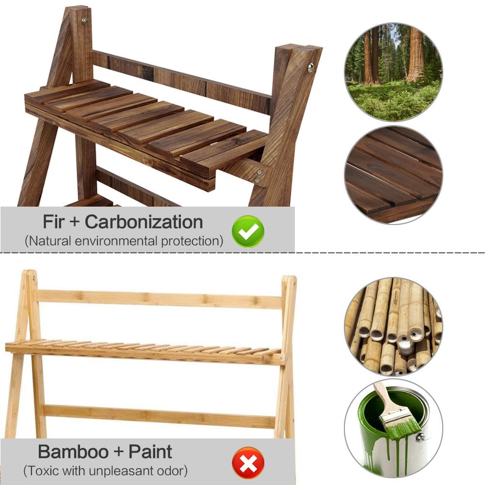 Yaheetech Wooden Plant Stand, 3-Tier Foldable Ladder Shelf, Indoor Outdoor