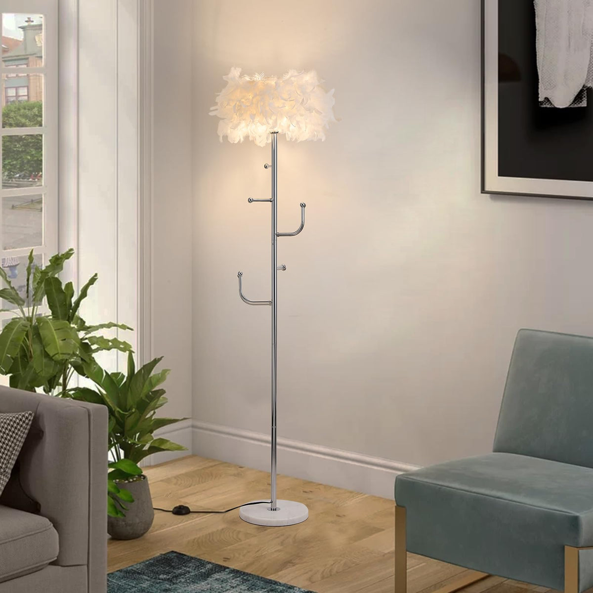Feather Floor Lamp with Coat Rack