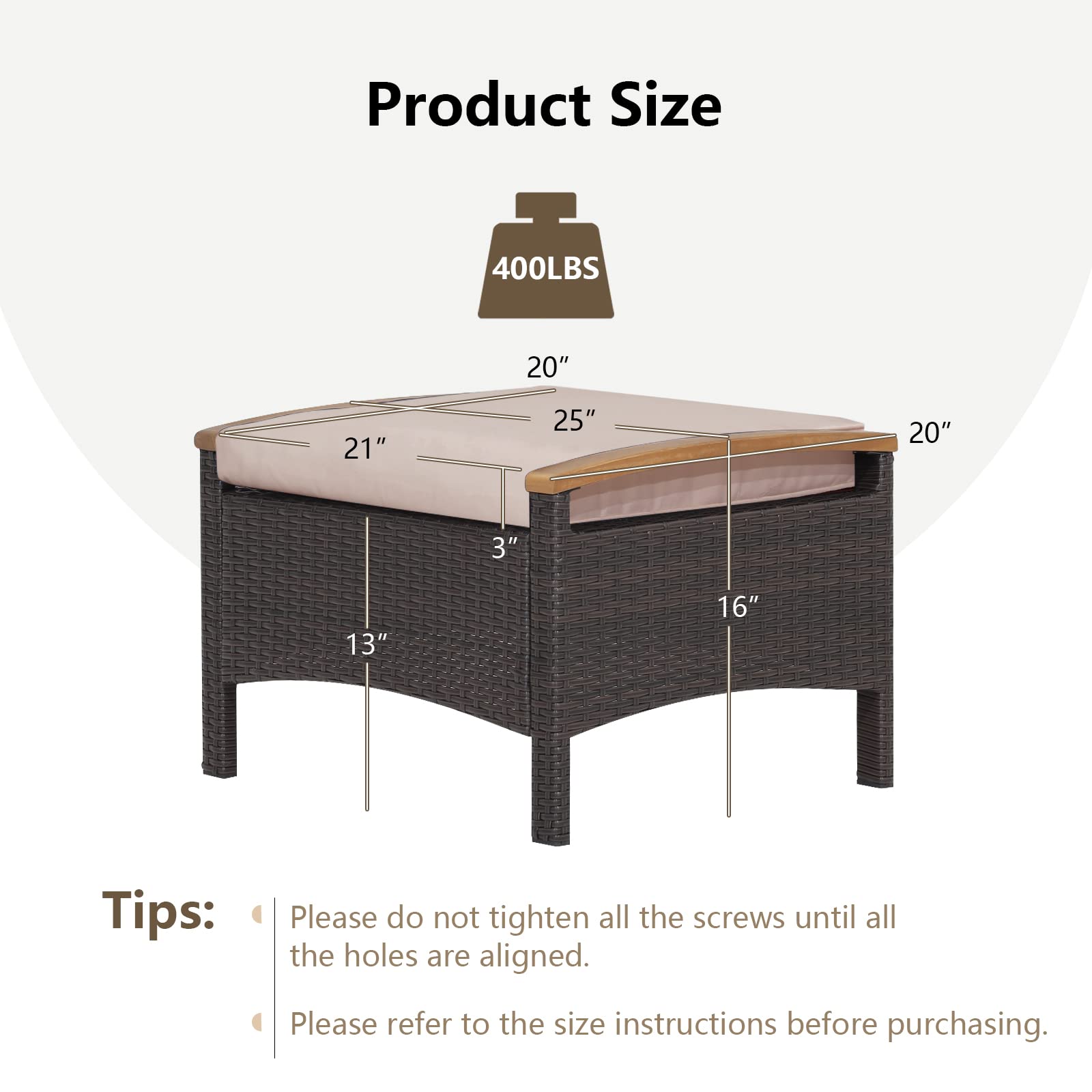 Outdoor Wicker Patio Ottomans Set of 2