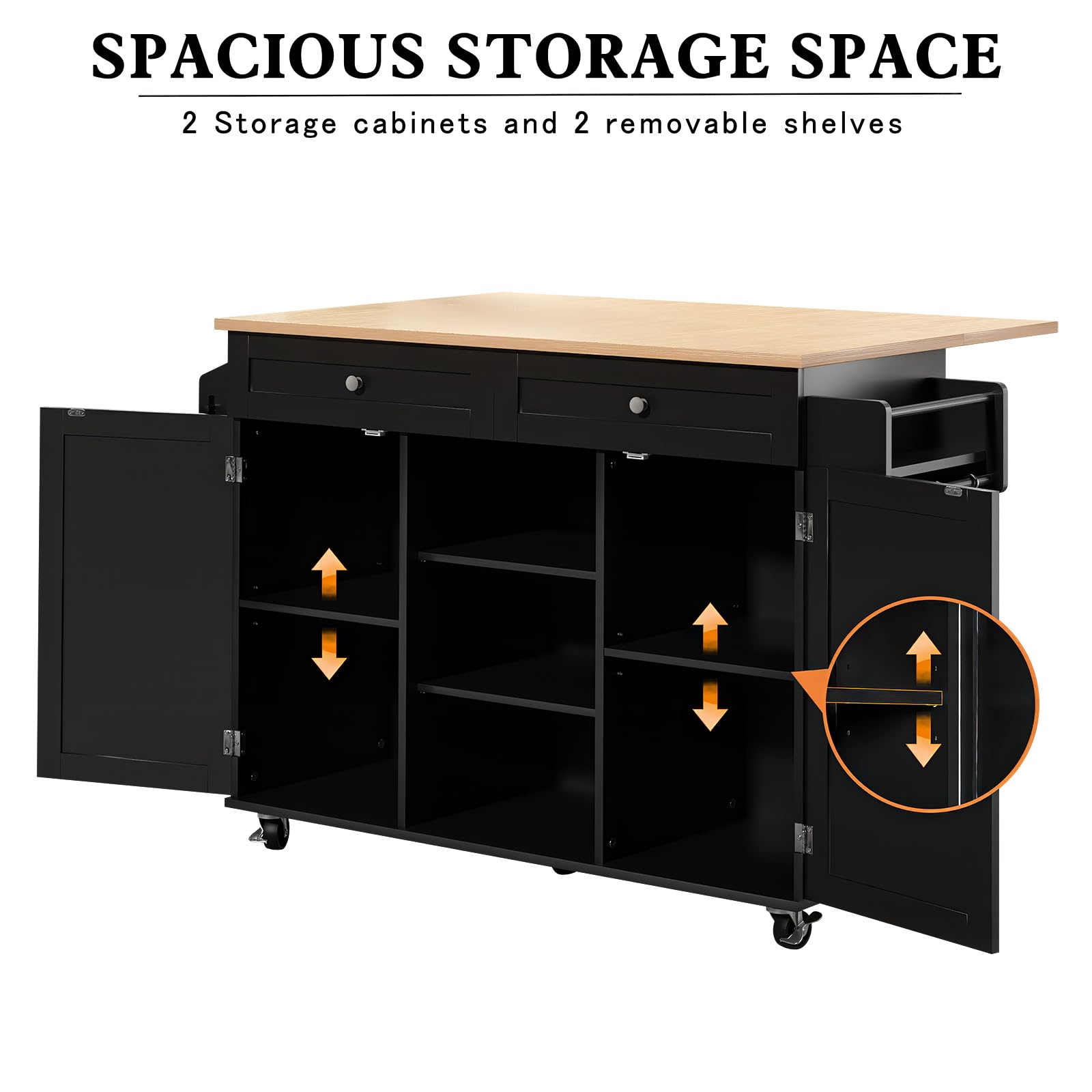Rolling Kitchen Island with Drop Leaf