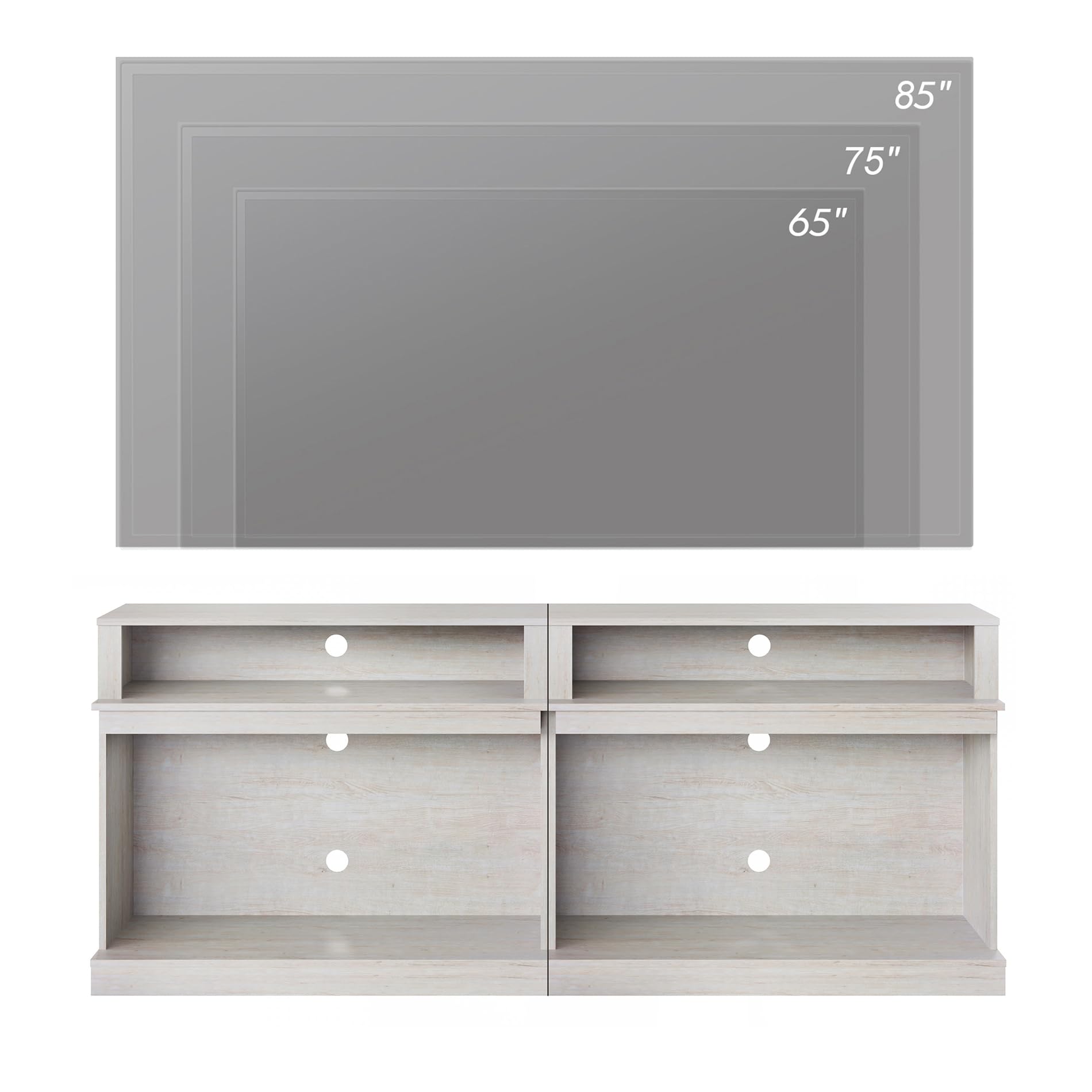 WAMPAT TV Stand for 85+ Inch TVs, Set of 2 Farmhouse Entertainment Center with Open Storage Shelves, Industrial Media Console Table for Living Room and Bedroom, Antique White