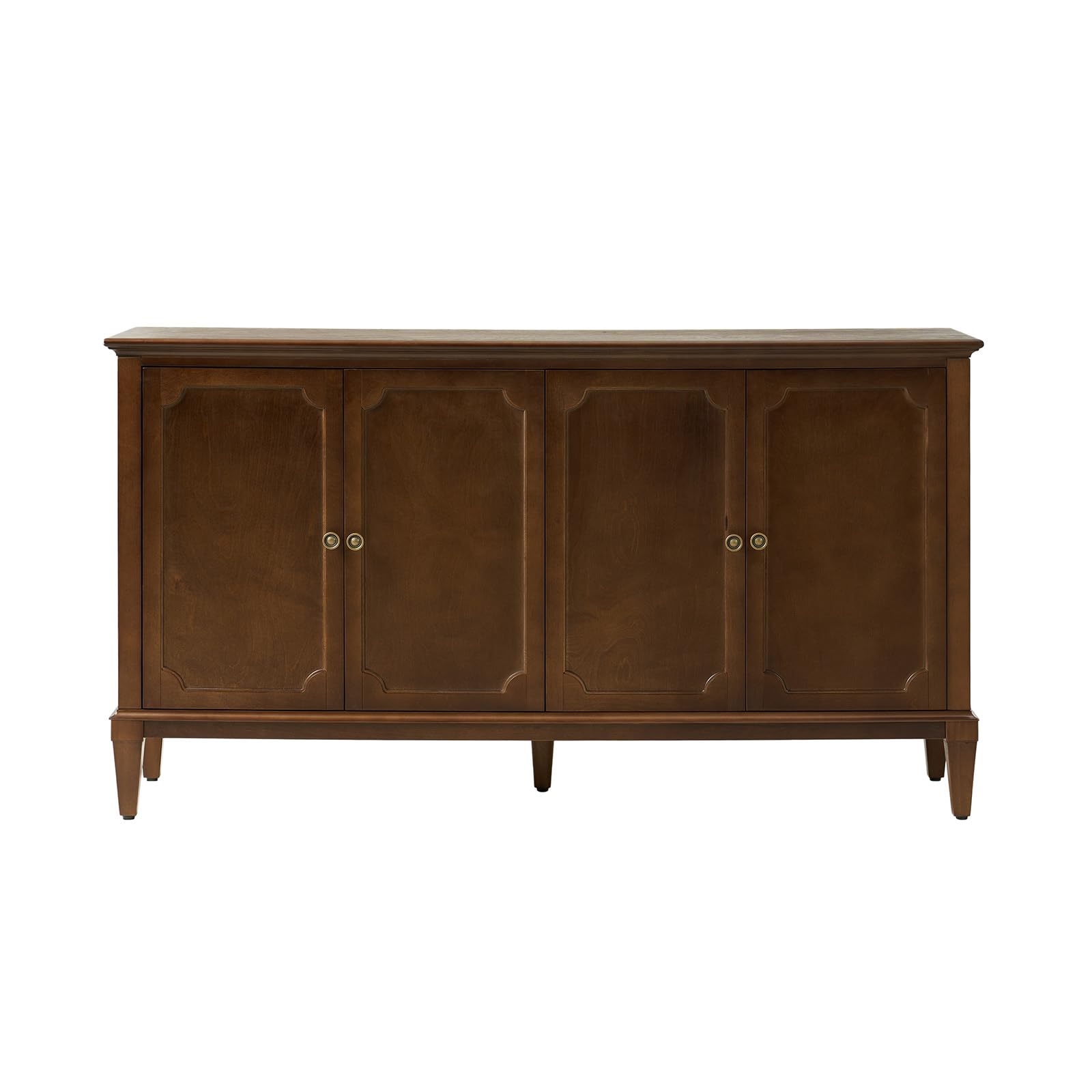 HULALA HOME Mid-Century Modern Sideboard Cabinet, 4-Door Storage Buffet, 58" W x 15.75" D x 32.2" H, Adjustable Shelves, Solid Rubberwood Legs(Walnut)