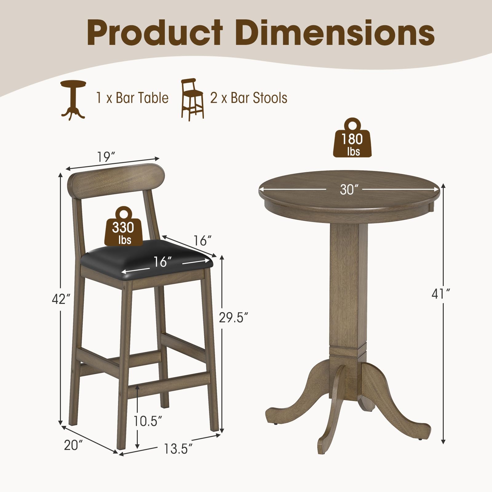 3-Piece Round Pub Table & Bar Stool Set