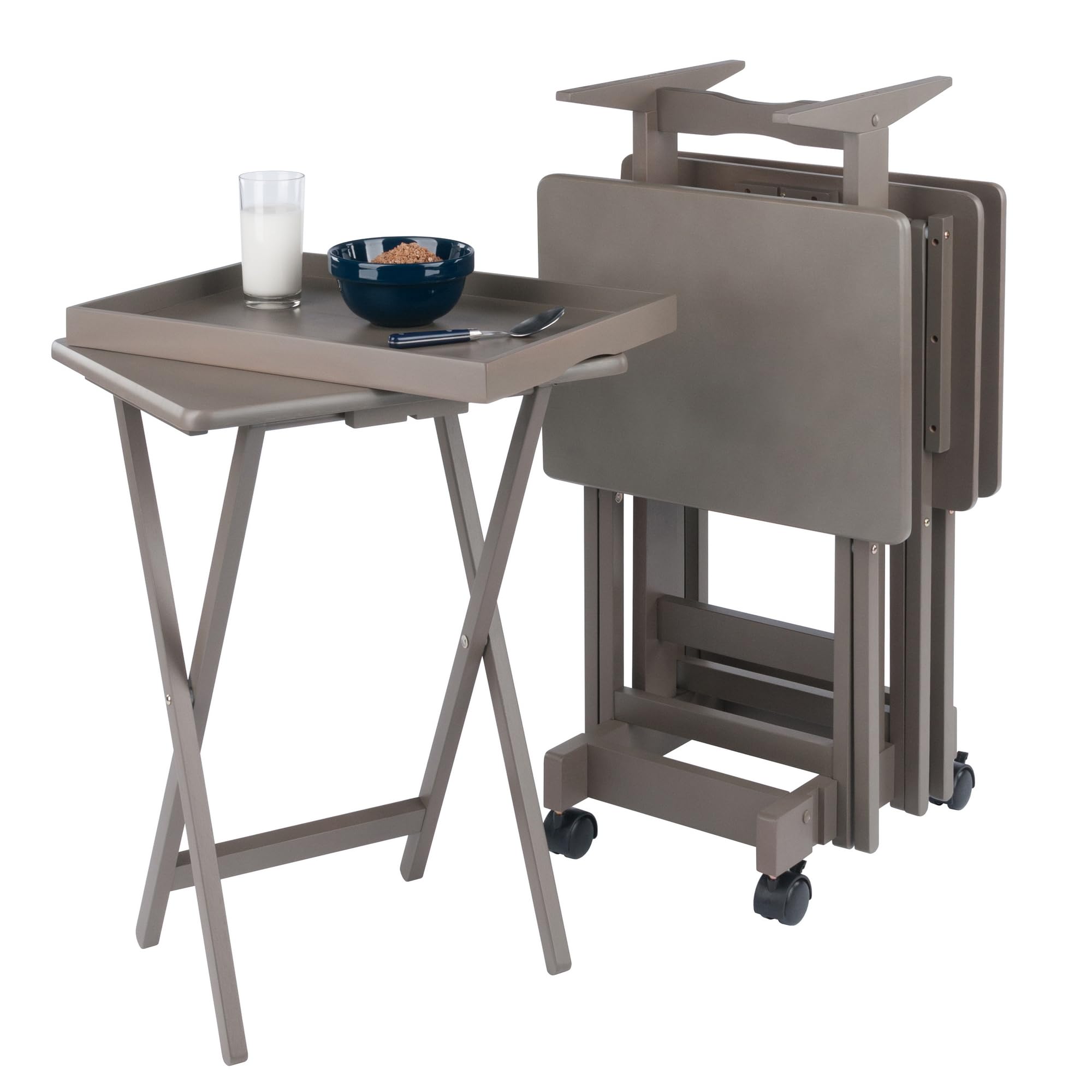 Folding Snack Table Set with Storage Rack