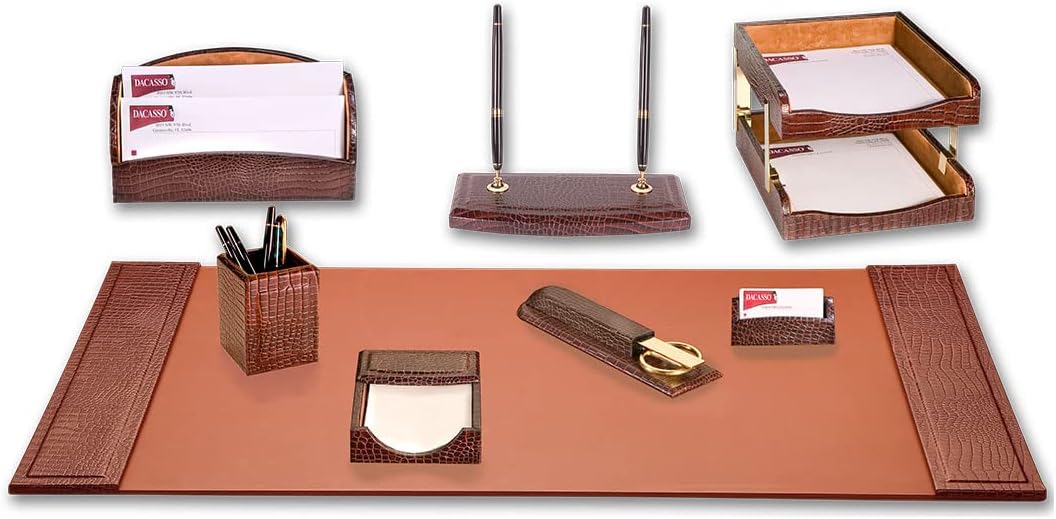 Crocodile Embossed Leather Desk Set – 10 Piece