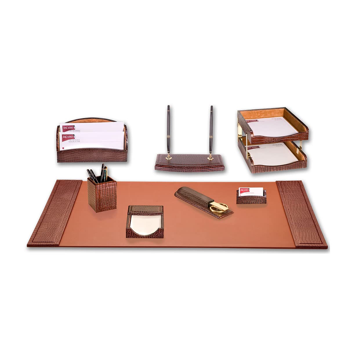 Crocodile Embossed Leather Desk Set – 10 Piece
