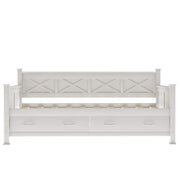 Twin Size Solid Wood Daybed Frame with 2 Storage Drawers,X-Shaped Backrest and Armrests,Low Profile Design,Perfect for Kids Room,Small Space,Apartment,No Box Spring Needed,Space Saving,Cream White