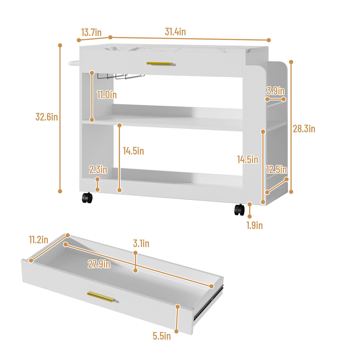 White Marble-Look Bar Cart