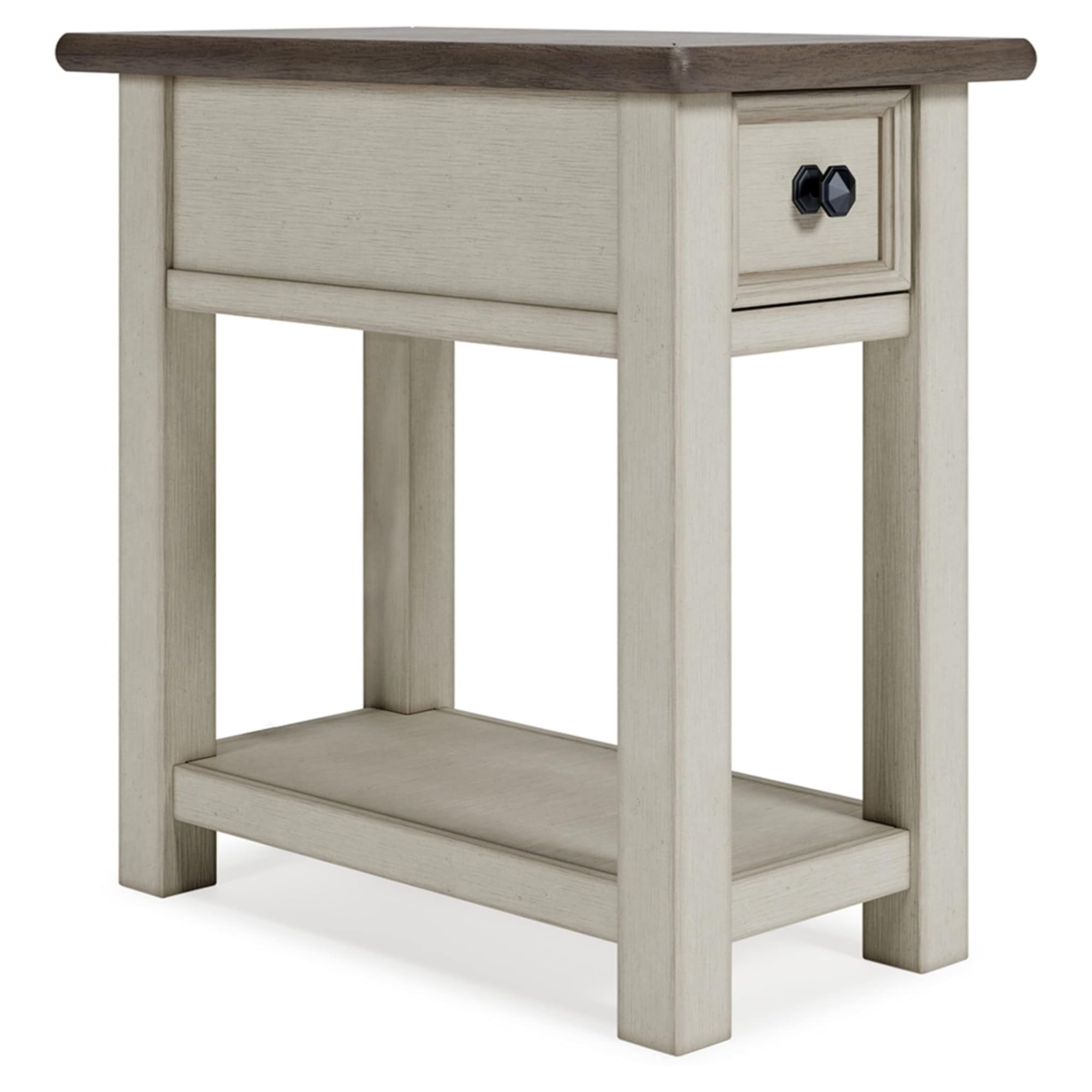 Farmhouse Chairside End Table with Charging Station & Drawer
