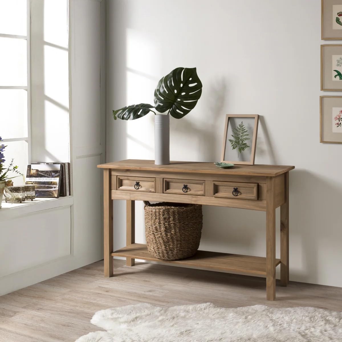 Solid Pine Console Table with Drawers